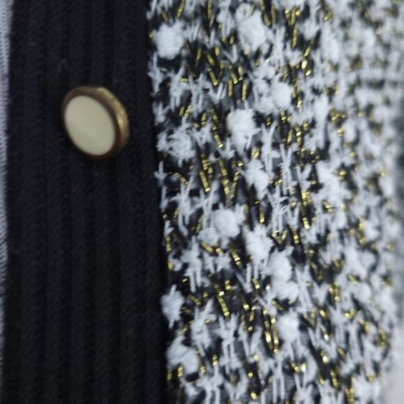 Monteau Sweater Cardigan Knit Black White Gold Metallic Small 3/4 Sleeves Fancy - Picture 5 of 8